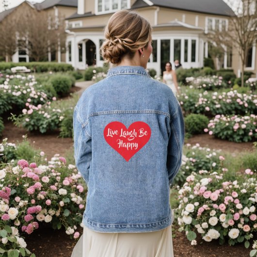Minimalistische Girly Live Lach Wees blij Script R Denim Jacket (Huwelijk Achterkant)