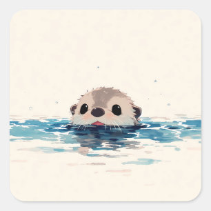 Minimalistische glurende otter in blauwe water vierkante sticker