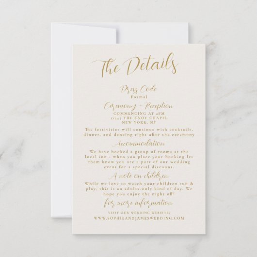 Minimalistische Gold Wedding Details Enclosure Kaa Kaart (Voorkant)