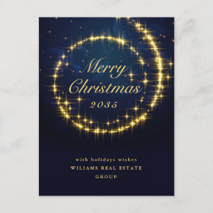 Minimalistische Golden Sparkle Lights Navy Kerstmi Briefkaart
