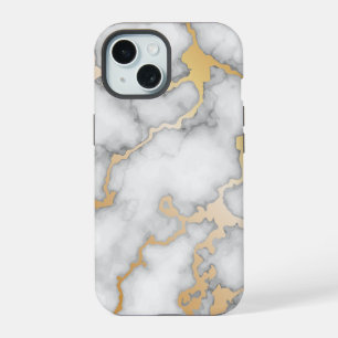 Minimalistische goud en wit marmer iPhone 15 hoesje