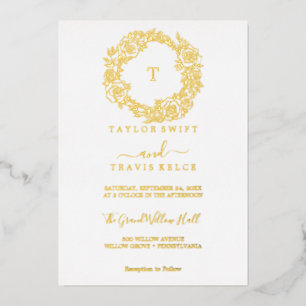 Minimalistische goud folie   Smaragd Monogram Trou Uitnodiging