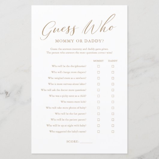 Minimalistische Goud Raad wie mama of papa Game (Voorkant)