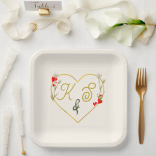 Minimalistische gouden botanische trouwpapieren bo papieren bordje