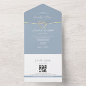 Minimalistische gouden en stoffige blauwe bruiloft all in one uitnodiging (Binnen)