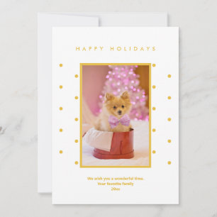 Minimalistische gouden gele stippen één foto feestdagenkaart