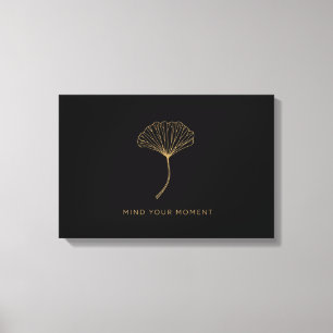 Minimalistische Gouden Ginkgo Blad Zen Citaat Hout Canvas Afdruk