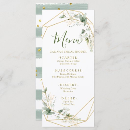 Minimalistische Gouden Groen Geometrische Baby in  Menu (Voorkant / Achterkant)