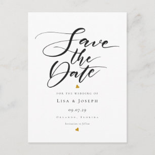 Minimalistische Gouden Harten Zwart en Wit Script Briefkaart