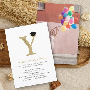 Minimalistische gouden initiële 'Y' afstudeerhoed Kaart