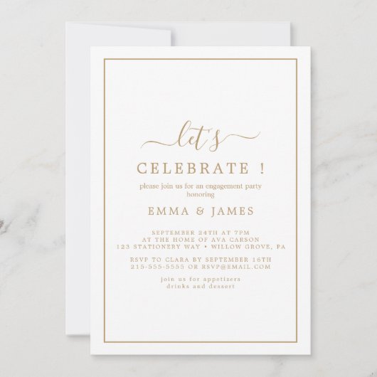Minimalistische gouden "Laten we het vieren" uitno Kaart (Voorkant)
