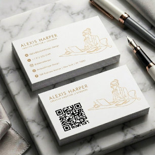 Minimalistische Gouden Moderne Lijnkunst QR-code Visitekaartje