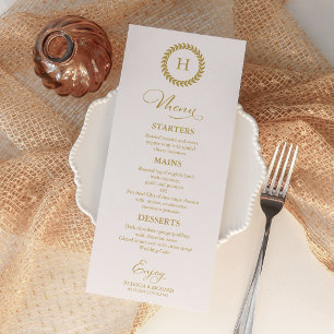 Minimalistische gouden monogram script trouwmenu k menu