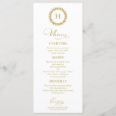 Minimalistische gouden monogram script trouwmenu k menu (Voorkant)
