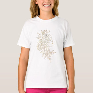 Minimalistische gouden roos vrouw lijnkunst t-shirt
