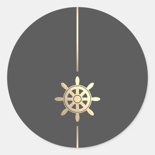 Minimalistische gouden schepen wiel ronde Sticker (Voorkant)