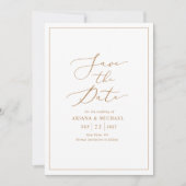 Minimalistische gouden script bruiloft Save the Da Kaart (Voorkant)