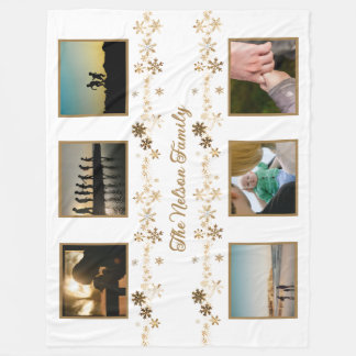 Minimalistische Gouden Sneeuwvlok Familienaam Foto Fleece Deken