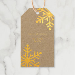 Minimalistische gouden sneeuwvlokken Vrolijk kerst Cadeaulabels