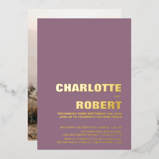 Minimalistische gouden tekst stoffige roze trouwre folie uitnodiging (Voorkant / Achterkant)