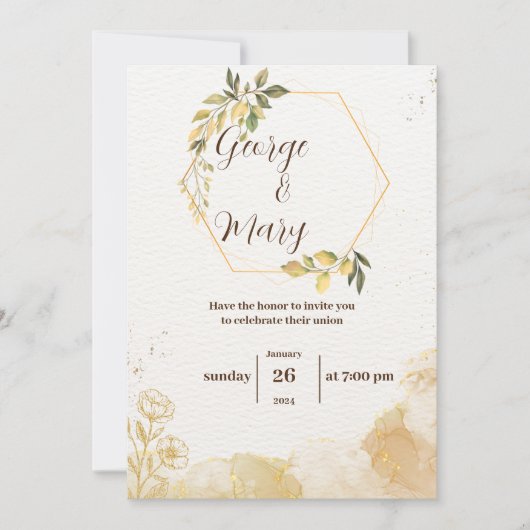 Minimalistische gouden waterverf bruiloft uitnodig kaart (Voorkant)