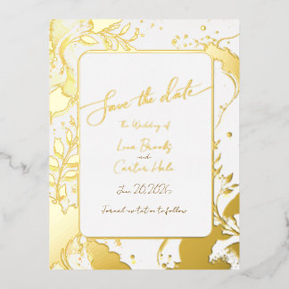 Minimalistische Gouden Waterverf Folie Bewaar de D Uitnodiging Briefkaart