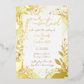 Minimalistische gouden waterverf folie uitnodiging