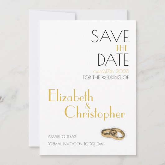 Minimalistische gouden witte bruiloft save the date (Voorkant)