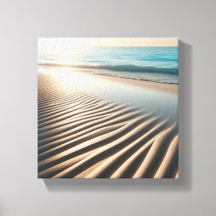 Minimalistische gouden zandribbels op tropisch str canvas afdruk