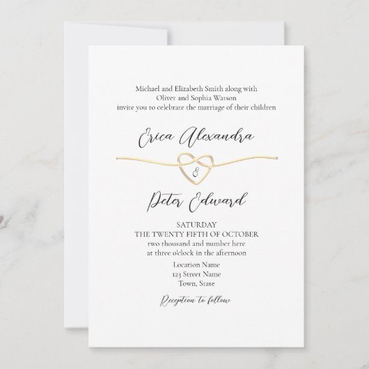 Minimalistische gouden zwart wit bruiloft uitnodig kaart (Voorkant)