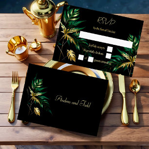 Minimalistische gouden zwarte bruiloft RSVP kaartje