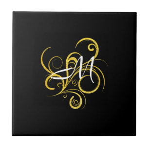 Minimalistische Gouden Zwarte Monogram Tegeltje