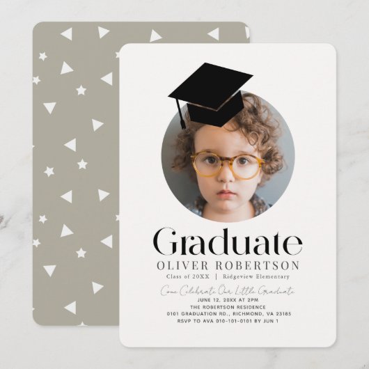 Minimalistische Graduation Cap Kinder Foto Kaart (Voorkant / Achterkant)