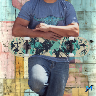 Minimalistische Graffiti met Oceanische Tinten en  Skateboard