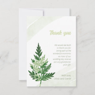 Minimalistische Green Fern bruiloft dank u kaart