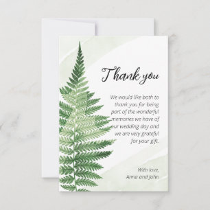 Minimalistische Green Fern bruiloft dank u kaart