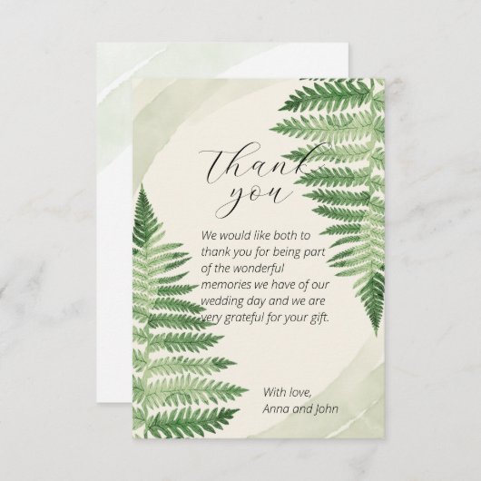 Minimalistische Green Fern bruiloft dank u kaart (Voorkant / Achterkant)