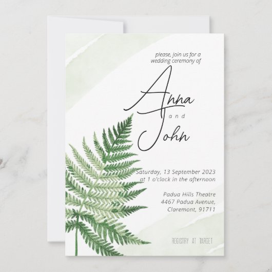 Minimalistische Green Fern bruiloft uitnodiging (Voorkant)