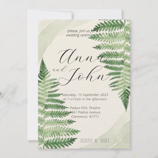 Minimalistische Green Fern bruiloft uitnodiging (Voorkant)