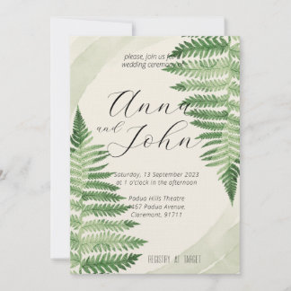 Minimalistische Green Fern bruiloft uitnodiging