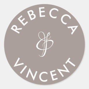 Minimalistische Greige Grijze Trouwdag Persoonlijk Ronde Sticker