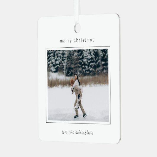 Minimalistische grensfoto moderne kerst metalen ornament (Voorkant links)