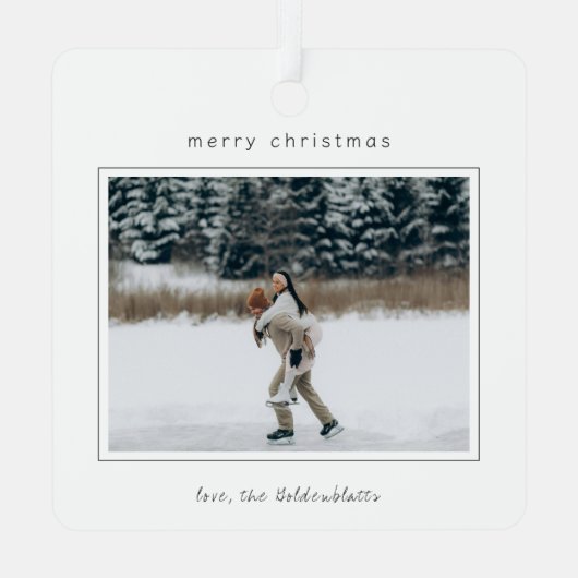 Minimalistische grensfoto moderne kerst metalen ornament (Achterkant)