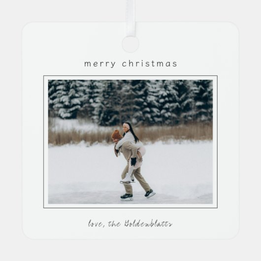 Minimalistische grensfoto moderne kerst metalen ornament (Voorkant)
