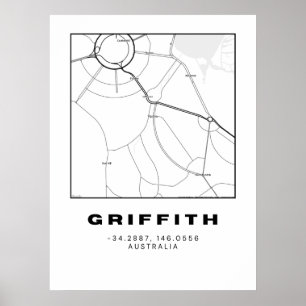Minimalistische Griffith-kaart met coördinaten   Z Poster