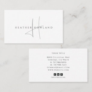 Minimalistische grijze script monogramnaam visitekaartje