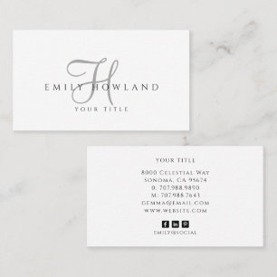 Minimalistische grijze script monogramnaam visitekaartje