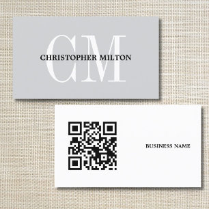 Minimalistische grijze stijlvolle monogram QR-code Visitekaartje