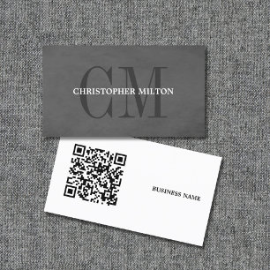 Minimalistische grijze strakke monogram QR-code co Visitekaartje