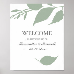 Minimalistische groene bladeren bruiloft welkom poster